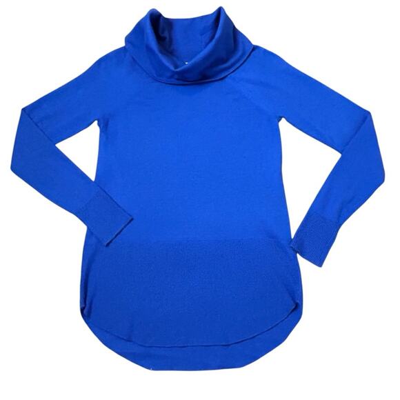Raya Cowl Neck Sweater Womens Size XS Blue High Low Soft Knit Basics Minimalist - Picture 1 of 8